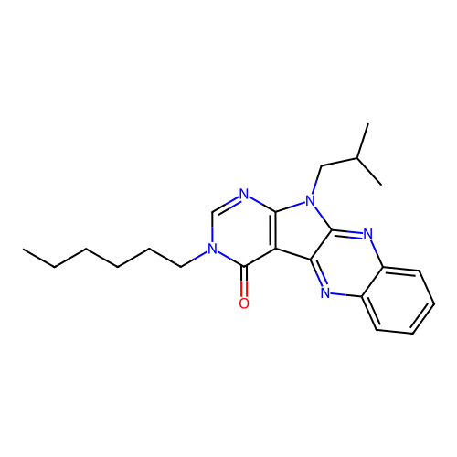 3-hexyl-11-isobutyl-3H-pyrimido[5',4':4,5]pyrrolo[2,3-b]quinoxalin-4(11H)-one structure