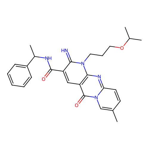 6-imino-13-methyl-2-oxo-N-(1-phenylethyl)-7-[3-(propan-2-yloxy)propyl]-1,7,9-triazatricyclo[8.4.0.0^{3,8}]tetradeca-3(8),4,9,11,13-pentaene-5-carboxamide structure