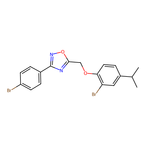 3-(4-Bromophenyl)-5-{[2-bromo-4-(propan-2-yl)phenoxy]methyl}-1,2,4-oxadiazole structure