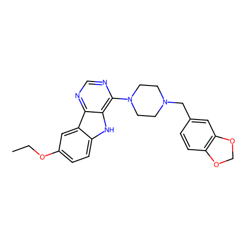 4-[4-(1,3-benzodioxol-5-ylmethyl)piperazin-1-yl]-8-ethoxy-5H-pyrimido[5,4-b]indole structure