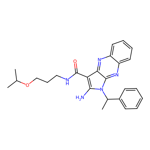 2-amino-1-(1-phenylethyl)-N-[3-(propan-2-yloxy)propyl]-1H-pyrrolo[2,3-b]quinoxaline-3-carboxamide structure