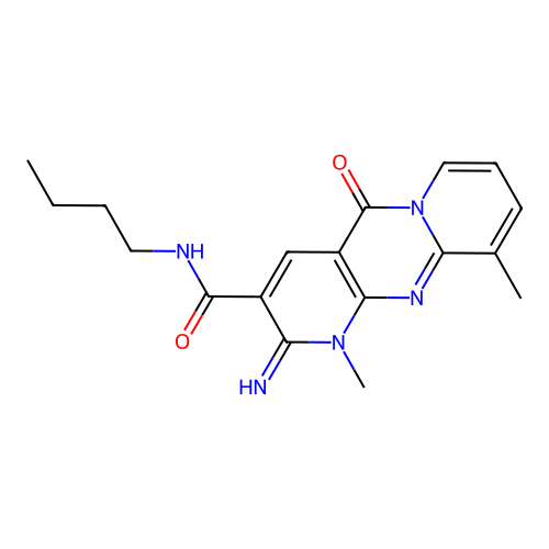 N-butyl-6-imino-7,11-dimethyl-2-oxo-1,7,9-triazatricyclo[8.4.0.0^{3,8}]tetradeca-3(8),4,9,11,13-pentaene-5-carboxamide structure