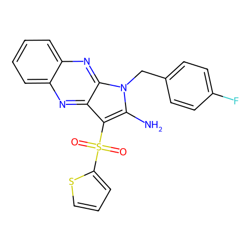 1-(4-fluorobenzyl)-3-(thiophen-2-ylsulfonyl)-1H-pyrrolo[2,3-b]quinoxalin-2-amine structure