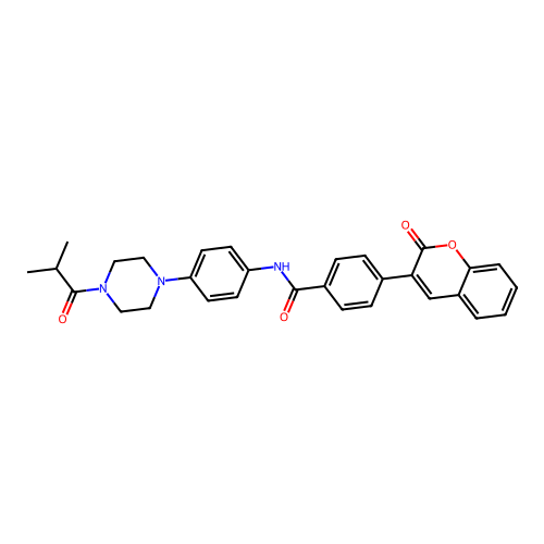 N-[4-[4-(2-methylpropanoyl)piperazin-1-yl]phenyl]-4-(2-oxochromen-3-yl)benzamide structure