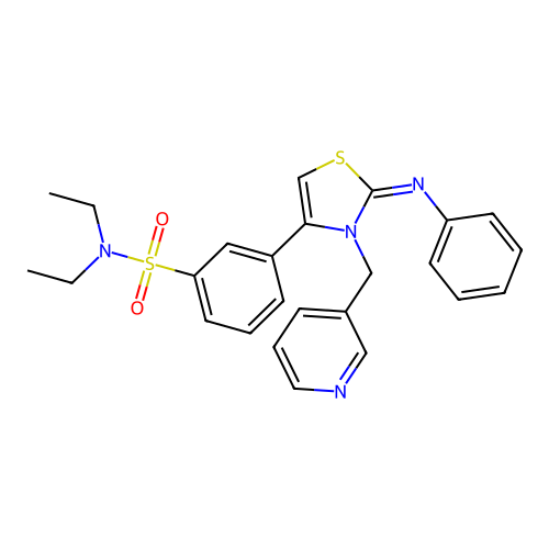 N,N-diethyl-3-[(2Z)-2-(phenylimino)-3-(pyridin-3-ylmethyl)-2,3-dihydro-1,3-thiazol-4-yl]benzenesulfonamide structure