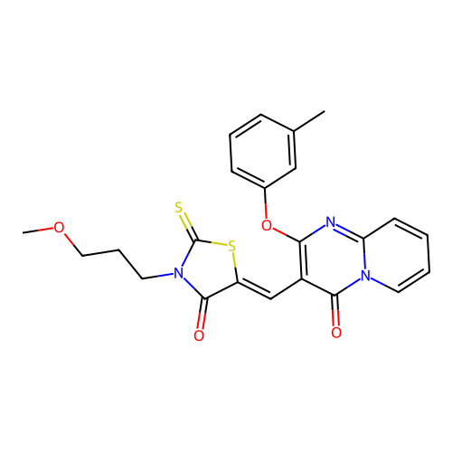 3-{(Z)-[3-(3-methoxypropyl)-4-oxo-2-thioxo-1,3-thiazolidin-5-ylidene]methyl}-2-(3-methylphenoxy)-4H-pyrido[1,2-a]pyrimidin-4-one structure