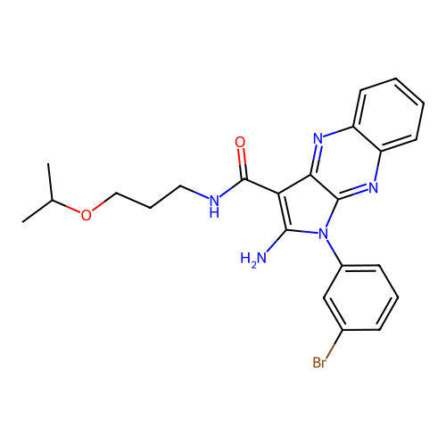 2-amino-1-(3-bromophenyl)-N-(3-isopropoxypropyl)-1H-pyrrolo[2,3-b]quinoxaline-3-carboxamide structure