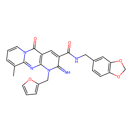 N-(1,3-benzodioxol-5-ylmethyl)-1-(furan-2-ylmethyl)-2-imino-10-methyl-5-oxo-1,5-dihydro-2H-dipyrido[1,2-a:2',3'-d]pyrimidine-3-carboxamide structure
