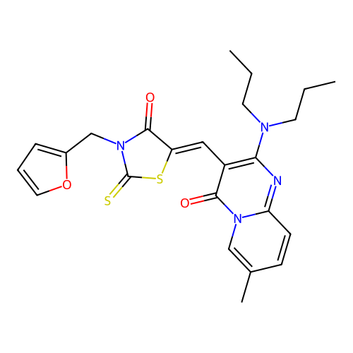 2-(dipropylamino)-3-{(Z)-[3-(furan-2-ylmethyl)-4-oxo-2-thioxo-1,3-thiazolidin-5-ylidene]methyl}-7-methyl-4H-pyrido[1,2-a]pyrimidin-4-one structure