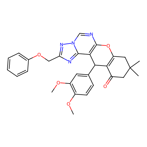 12-(3,4-dimethoxyphenyl)-9,9-dimethyl-2-(phenoxymethyl)-8,9,10,12-tetrahydro-11H-chromeno[3,2-e][1,2,4]triazolo[1,5-c]pyrimidin-11-one structure