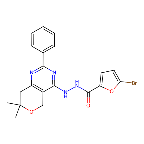 5-bromo-N'-(7,7-dimethyl-2-phenyl-7,8-dihydro-5H-pyrano[4,3-d]pyrimidin-4-yl)furan-2-carbohydrazide structure