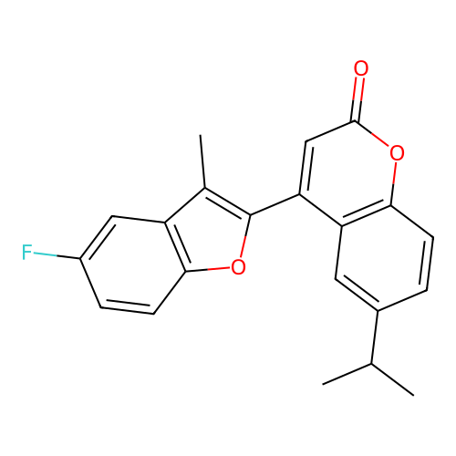 4-(5-fluoro-3-methylbenzofuran-2-yl)-6-isopropyl-2H-chromen-2-one structure