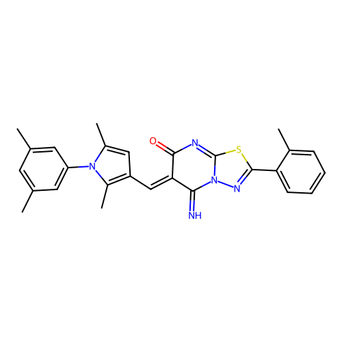 (6Z)-6-[[1-(3,5-dimethylphenyl)-2,5-dimethylpyrrol-3-yl]methylidene]-5-imino-2-(2-methylphenyl)-[1,3,4]thiadiazolo[3,2-a]pyrimidin-7-one structure