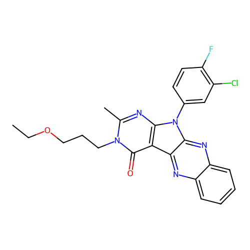 11-(3-chloro-4-fluorophenyl)-3-(3-ethoxypropyl)-2-methyl-3,11-dihydro-4H-pyrimido[5',4':4,5]pyrrolo[2,3-b]quinoxalin-4-one structure