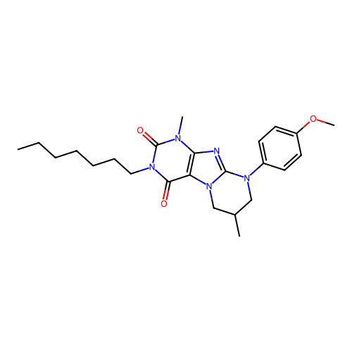 3-heptyl-9-(4-methoxyphenyl)-1,7-dimethyl-6,7,8,9-tetrahydropyrimido[2,1-f]purine-2,4(1H,3H)-dione structure