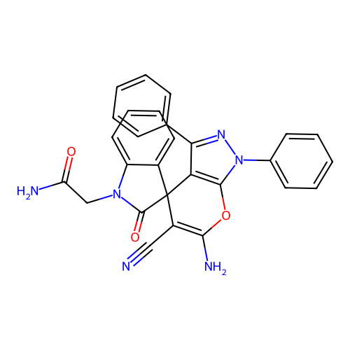 2-(6'-amino-5'-cyano-2-oxo-1',3'-diphenyl-1'H-spiro[indole-3,4'-pyrano[2,3-c]pyrazol]-1(2H)-yl)acetamide structure