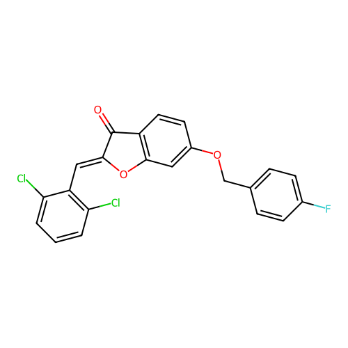 (2Z)-2-(2,6-dichlorobenzylidene)-6-[(4-fluorobenzyl)oxy]-1-benzofuran-3(2H)-one structure