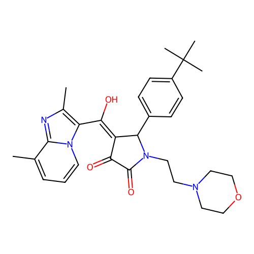 (4E)-5-(4-tert-butylphenyl)-4-[(2,8-dimethylimidazo[1,2-a]pyridin-3-yl)-hydroxymethylidene]-1-(2-morpholin-4-ylethyl)pyrrolidine-2,3-dione structure