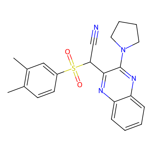 2-(3,4-Dimethylphenyl)sulfonyl-2-(3-pyrrolidin-1-ylquinoxalin-2-yl)acetonitrile structure