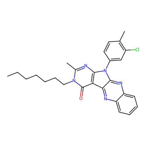 11-(3-chloro-4-methylphenyl)-3-heptyl-2-methyl-3,11-dihydro-4H-pyrimido[5',4':4,5]pyrrolo[2,3-b]quinoxalin-4-one structure