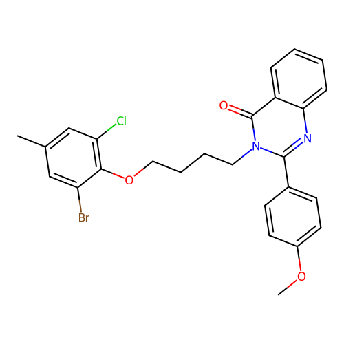3-(4-(2-bromo-6-chloro-4-methylphenoxy)butyl)-2-(4-methoxyphenyl)quinazolin-4(3H)-one structure