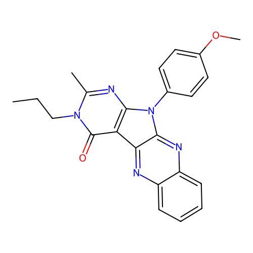 11-(4-methoxyphenyl)-2-methyl-3-propyl-3,11-dihydro-4H-pyrimido[5',4':4,5]pyrrolo[2,3-b]quinoxalin-4-one structure