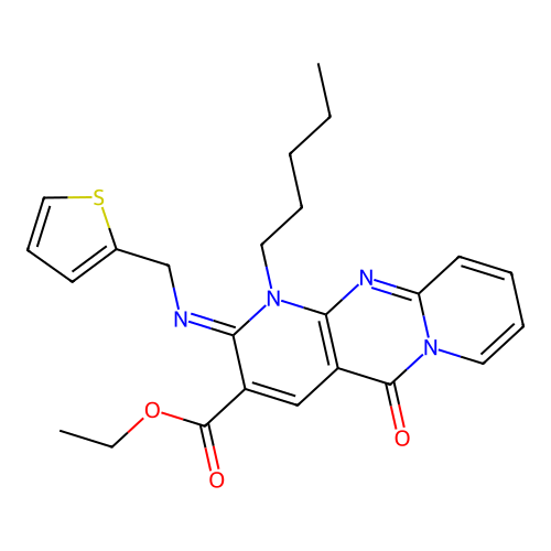 (Z)-ethyl 5-oxo-1-pentyl-2-((thiophen-2-ylmethyl)imino)-2,5-dihydro-1H-dipyrido[1,2-a:2',3'-d]pyrimidine-3-carboxylate structure