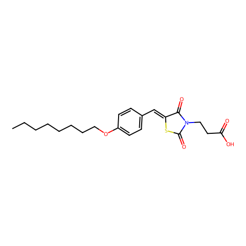 3-{(5Z)-5-[4-(octyloxy)benzylidene]-2,4-dioxo-1,3-thiazolidin-3-yl}propanoic acid structure