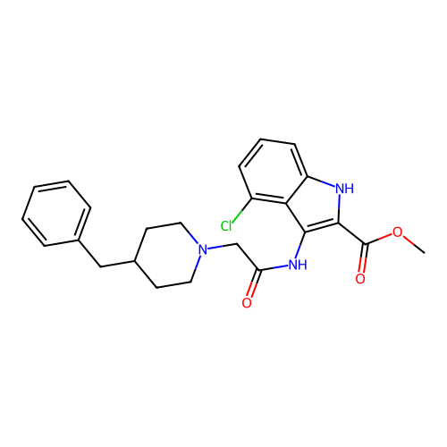 methyl 3-(2-(4-benzylpiperidin-1-yl)acetamido)-4-chloro-1H-indole-2-carboxylate structure