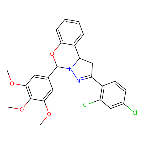 2-(2,4-dichlorophenyl)-5-(3,4,5-trimethoxyphenyl)-1,10b-dihydropyrazolo[1,5-c][1,3]benzoxazine structure