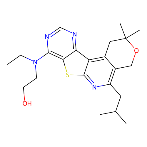 2-[Ethyl-(5-isobutyl-2,2-dimethyl-1,4-dihydro-2H-3-oxa-7-thia-6,9,11-triaza-benzo[c]fluoren-8-yl)-amino]- ethanol structure