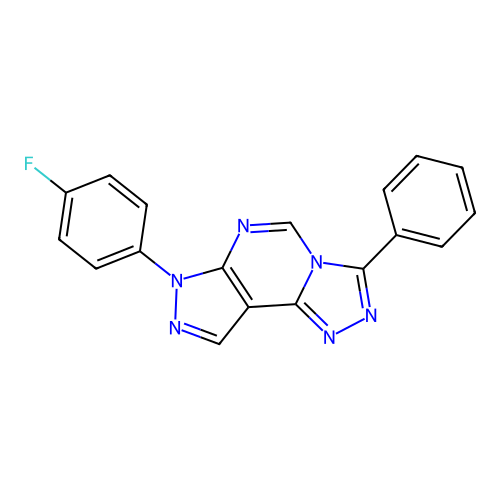 7-(4-fluorophenyl)-3-phenyl-7H-pyrazolo[4,3-e][1,2,4]triazolo[4,3-c]pyrimidine structure