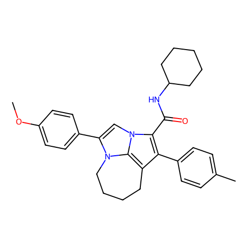 N-cyclohexyl-4-(4-methoxyphenyl)-1-(4-methylphenyl)-5,6,7,8-tetrahydro-2a,4a-diazacyclopenta[cd]azulene-2-carboxamide structure
