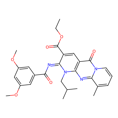 (Z)-ethyl 2-((3,5-dimethoxybenzoyl)imino)-1-isobutyl-10-methyl-5-oxo-2,5-dihydro-1H-dipyrido[1,2-a:2',3'-d]pyrimidine-3-carboxylate structure