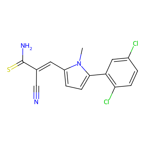 (2E)-2-cyano-3-[5-(2,5-dichlorophenyl)-1-methyl-1H-pyrrol-2-yl]prop-2-enethioamide structure