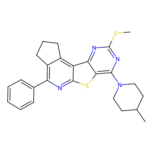 7-(4-methylpiperidin-1-yl)-9-(methylsulfanyl)-4-phenyl-2,3-dihydro-1H-cyclopenta[4',5']pyrido[3',2':4,5]thieno[3,2-d]pyrimidine structure