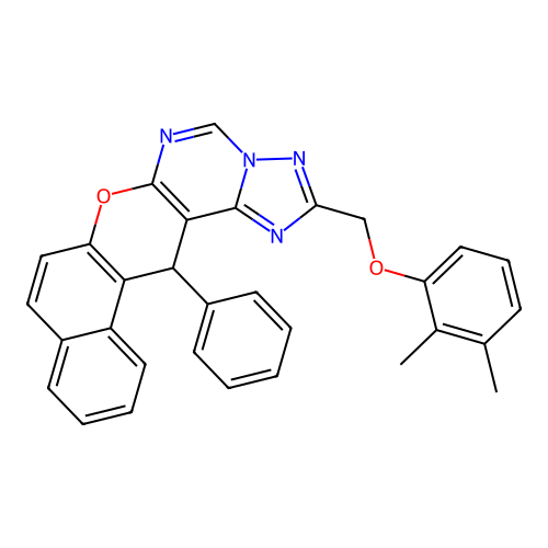 2-[(2,3-dimethylphenoxy)methyl]-14-phenyl-14H-benzo[5,6]chromeno[3,2-e][1,2,4]triazolo[1,5-c]pyrimidine structure