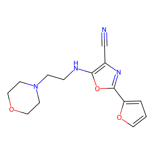 2-(Furan-2-yl)-5-{[2-(morpholin-4-yl)ethyl]amino}-1,3-oxazole-4-carbonitrile structure