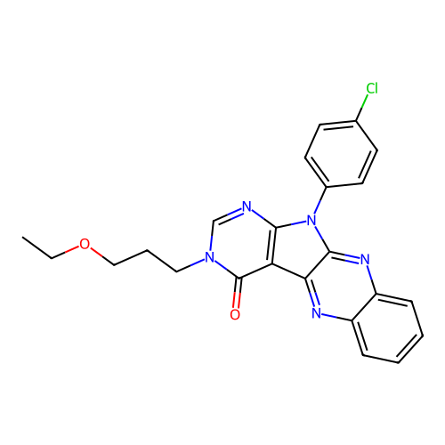 11-(4-chlorophenyl)-3-(3-ethoxypropyl)-3,11-dihydro-4H-pyrimido[5',4':4,5]pyrrolo[2,3-b]quinoxalin-4-one structure
