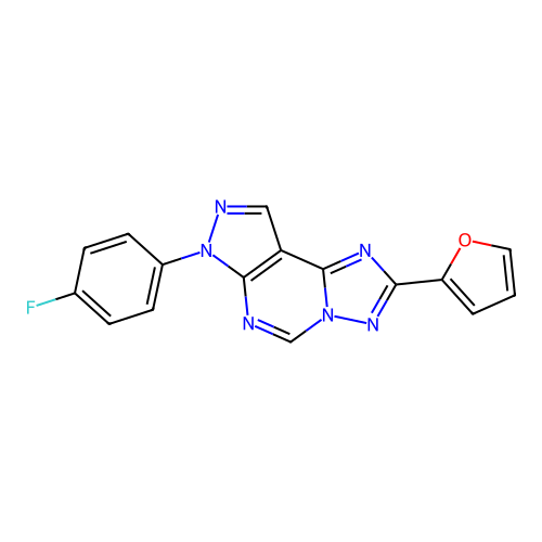 7-(4-fluorophenyl)-2-(furan-2-yl)-7H-pyrazolo[4,3-e][1,2,4]triazolo[1,5-c]pyrimidine structure