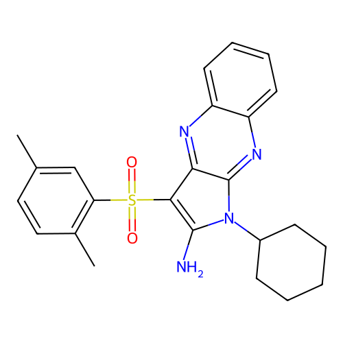 1-cyclohexyl-3-((2,5-dimethylphenyl)sulfonyl)-1H-pyrrolo[2,3-b]quinoxalin-2-amine structure