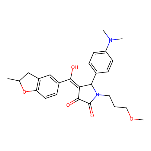 (4E)-5-(4-dimethylaminophenyl)-4-[hydroxy-(2-methyl-2,3-dihydro-1-benzofuran-5-yl)methylidene]-1-(3-methoxypropyl)pyrrolidine-2,3-dione structure
