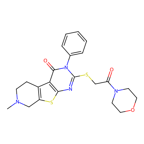 7-methyl-2-((2-morpholino-2-oxoethyl)thio)-3-phenyl-5,6,7,8-tetrahydropyrido[4',3':4,5]thieno[2,3-d]pyrimidin-4(3H)-one structure