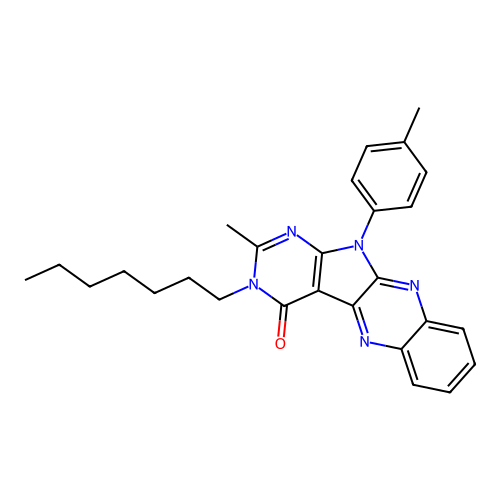 3-heptyl-2-methyl-11-(4-methylphenyl)-3,11-dihydro-4H-pyrimido[5',4':4,5]pyrrolo[2,3-b]quinoxalin-4-one structure