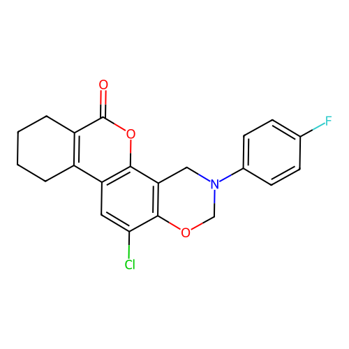 12-chloro-3-(4-fluorophenyl)-3,4,7,8,9,10-hexahydro-2H,6H-benzo[3,4]chromeno[8,7-e][1,3]oxazin-6-one structure