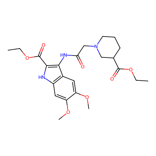 ethyl 3-({[3-(ethoxycarbonyl)piperidin-1-yl]acetyl}amino)-5,6-dimethoxy-1H-indole-2-carboxylate structure