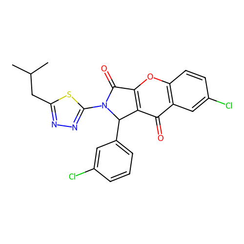 7-chloro-1-(3-chlorophenyl)-2-(5-isobutyl-1,3,4-thiadiazol-2-yl)-1,2-dihydrochromeno[2,3-c]pyrrole-3,9-dione structure