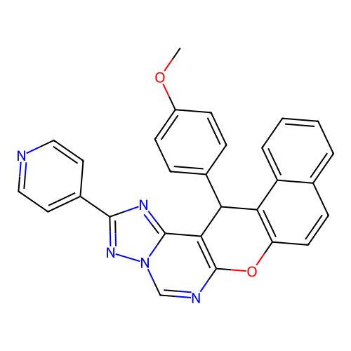 14-(4-methoxyphenyl)-2-(pyridin-4-yl)-14H-benzo[5,6]chromeno[3,2-e][1,2,4]triazolo[1,5-c]pyrimidine structure