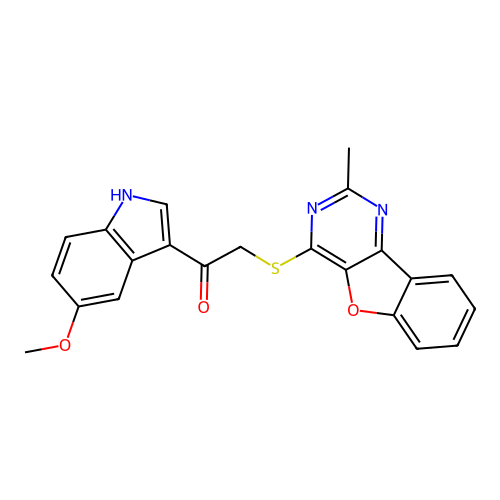 1-(5-methoxy-1H-indol-3-yl)-2-((2-methylbenzofuro[3,2-d]pyrimidin-4-yl)thio)ethanone structure
