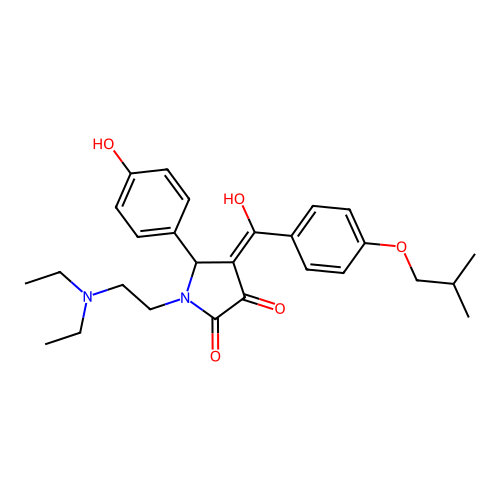 (4E)-1-(2-diethylaminoethyl)-4-[hydroxy-[4-(2-methylpropoxy)phenyl]methylidene]-5-(4-hydroxyphenyl)pyrrolidine-2,3-dione structure